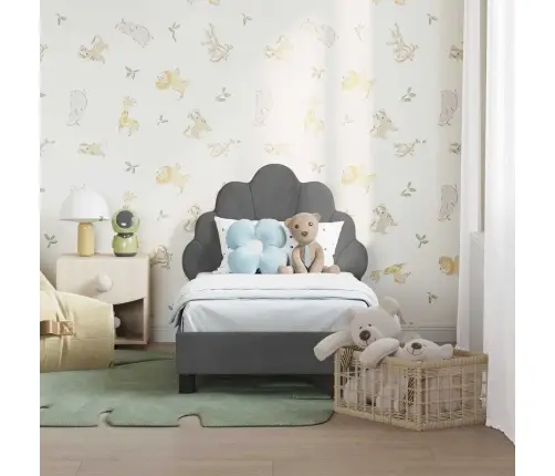 Bērnu Gultas Rāmis Ar Galvgali Tumši Pelēks 70 X 140 Cm Samts Vidaxl