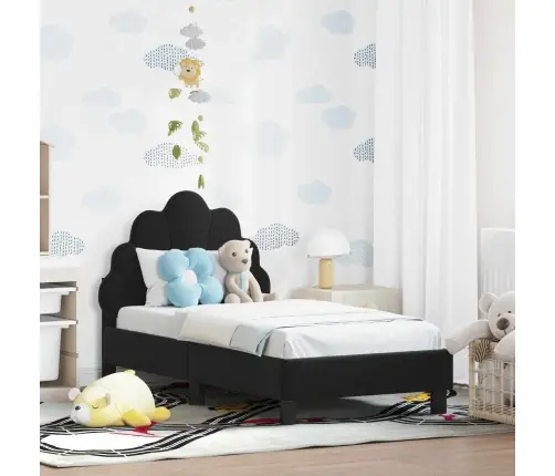 Bērnu Gultas Rāmis Ar Galvgali Melna 70 X 140 Cm Samts Vidaxl