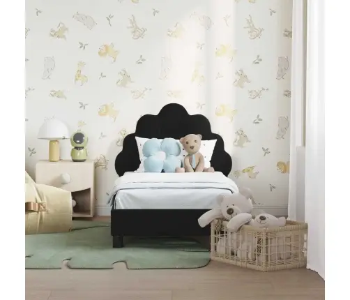 Bērnu Gultas Rāmis Ar Galvgali Melna 70 X 140 Cm Samts Vidaxl