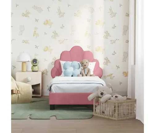 Kuni 3-Aastase Voodi Raam Koos Peatoega Roosa 70 X 140 Cm Samet