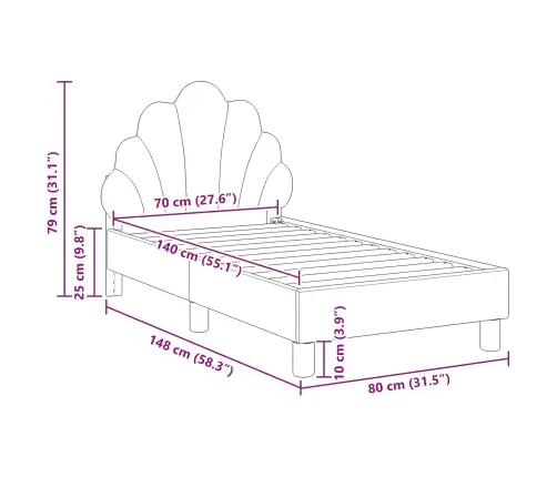 Kuni 3-Aastase Voodi Raam Koos Peatoega Lilla 70 X 140 Cm Samet