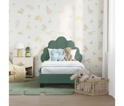 Bērnu Gultas Rāmis Ar Galvgali Jūras Zaļa 70 X 140 Cm Samts Vidaxl