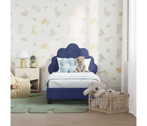 Bērnu Gultas Rāmis Ar Galvgali Policijas Zila 70 X 140 Cm Samts Vidaxl