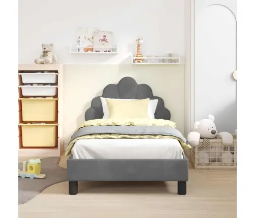 Bērnu Gultas Rāmis Ar Galvgali Tumši Pelēks 80 X 160 Cm Samts Vidaxl