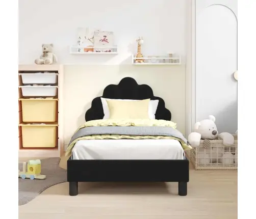 Bērnu Gultas Rāmis Ar Galvgali Melna 80 X 160 Cm Samts Vidaxl