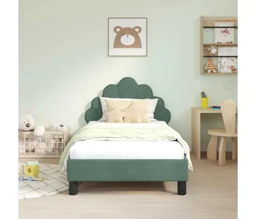 Bērnu Gultas Rāmis Ar Galvgali Jūras Zaļa 80 X 160 Cm Samts Vidaxl