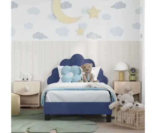 Bērnu Gultas Rāmis Ar Galvgali Policijas Zila 80 X 160 Cm Samts Vidaxl