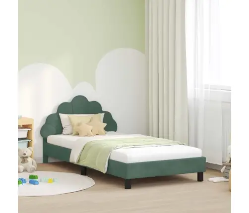 Laste Voodiraam Peatoega Peaga Mere Roheline 90 X 190 Cm Samet