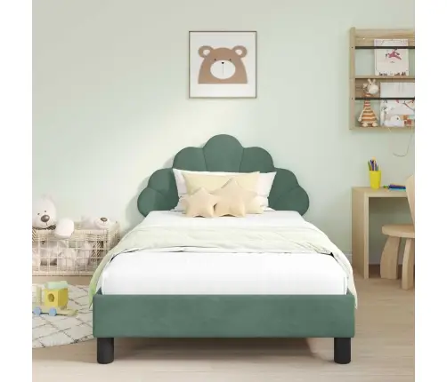 Laste Voodiraam Peatoega Peaga Mere Roheline 90 X 190 Cm Samet