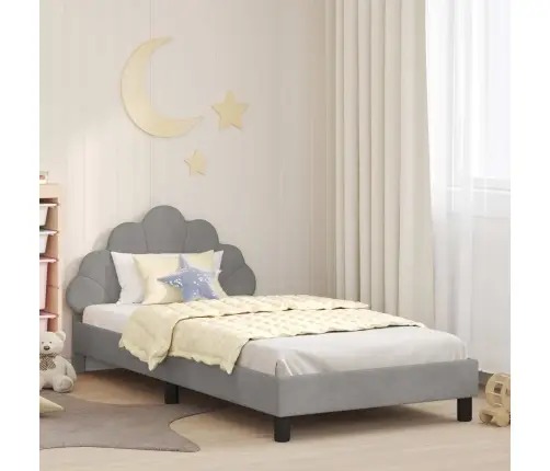 Bērnu Gultas Rāmis Ar Galvgali Gaiši Pelēks 90 X 200 Cm Samts Vidaxl