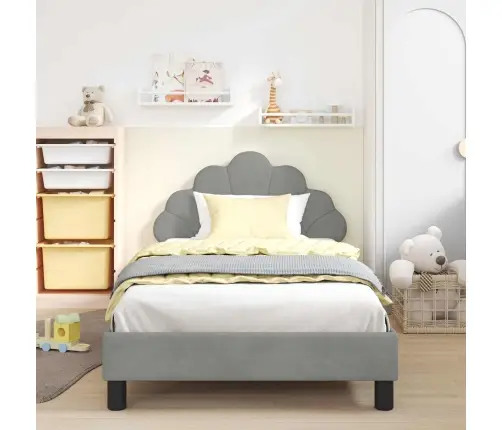 Bērnu Gultas Rāmis Ar Galvgali Gaiši Pelēks 90 X 200 Cm Samts Vidaxl