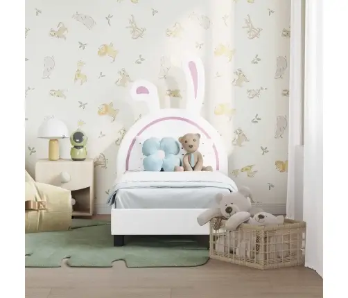 Bērnu Gultas Rāmis Ar Galvgali Balts 70 X 140 Cm Pu Vidaxl