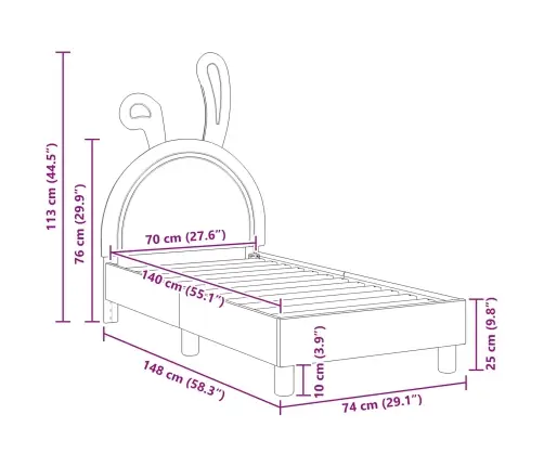 Kuni 3-Aastase Voodi Raam Koos Peatoega Helehall 70 X 140 Cm Pu