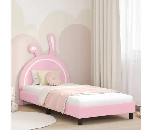 Laste Voodiraam Peatoega Peaga Roosa 90 X 190 Cm Pu