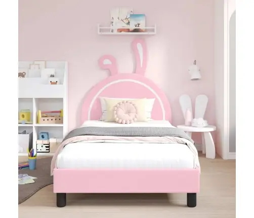 Laste Voodiraam Peatoega Peaga Roosa 90 X 190 Cm Pu