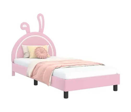 Laste Voodiraam Peatoega Peaga Roosa 90 X 190 Cm Pu