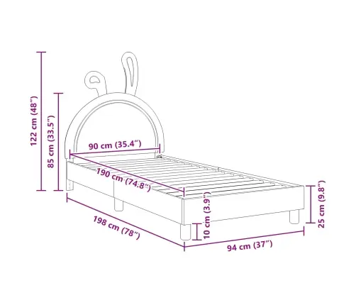 Laste Voodiraam Peatoega Peaga Roosa 90 X 190 Cm Pu