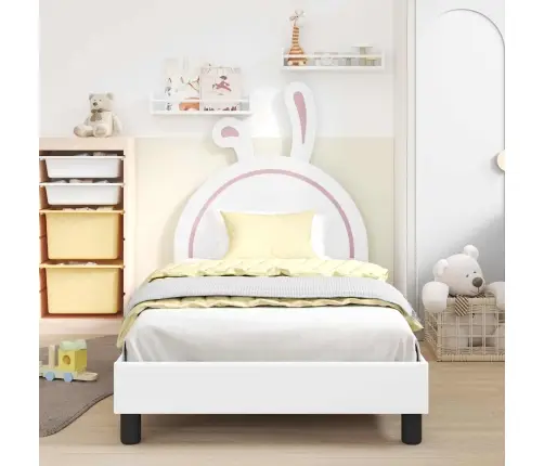 Laste Voodiraam Peatoega Peaga Valge 90 X 200 Cm Pu