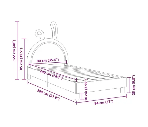 Laste Voodiraam Peatoega Peaga Valge 90 X 200 Cm Pu