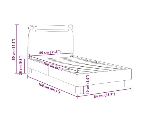 Laste Voodiraam Peatoega Peaga Roosa 80 X 160 Cm Kangas