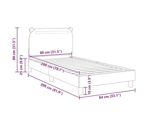 Bērnu Gultas Rāmis Ar Galvgali Melna 80 X 200 Cm Audums Vidaxl