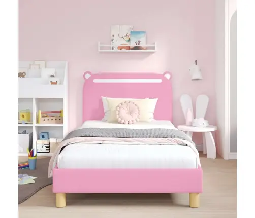 Laste Voodiraam Peatoega Peaga Roosa 80 X 200 Cm Kangas