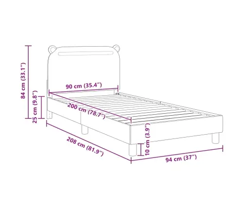 Laste Voodiraam Peatoega Peaga Tumehall 90 X 200 Cm Kangas