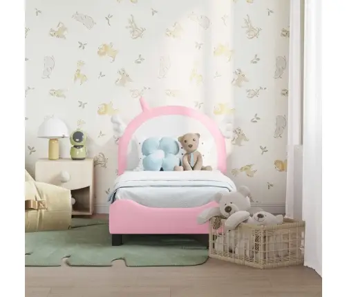 Bērnu Gultas Rāmis Ar Galvgali Rozā 70 X 140 Cm Pu Vidaxl