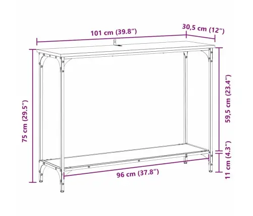 Konsoles Galds Melns Ozols 101 X 30.5 X 75 Cm Inženierijas Koks Vidaxl