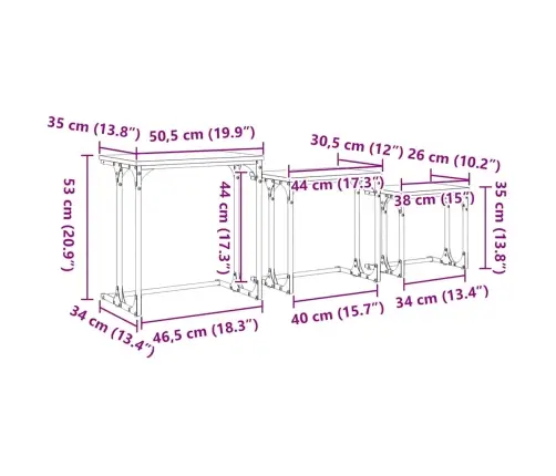 Iekšējais Kafijas Galds 3 Pcs Vecs Koks 50.5 X 35 X 53 Cm Vidaxl