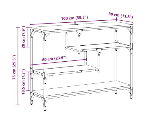 Konsoles Galds Melns Ozols 100 X 30 X 75 Cm Inženierijas Koks Vidaxl