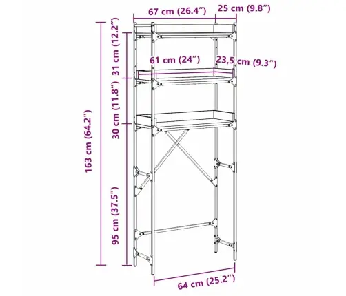 Veļas Mašīnas Plaukts 67 X 25 X 163 Cm Inženierijas Koks Vidaxl
