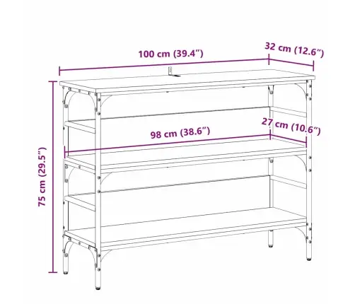 Konsolinis Stalas Su Lentyna Juoda Ąžuolo 100 X 32 X 75 Cm
