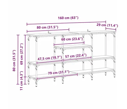 Konsolinis Stalas Su Lentyna Artisano Ąžuolo 160 X 29 X 80 Cm