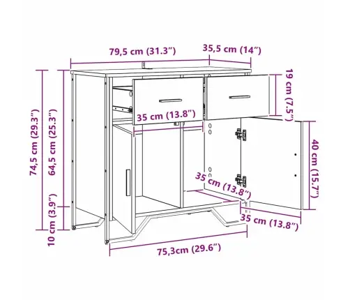Kõide Sahtliga Must Tamm 79.5 X 35.5 X 74.5 Cm Tehispuit