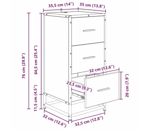 Puse Melns Ozols 35.5 X 35 X 76 Cm Inženierijas Koks Vidaxl
