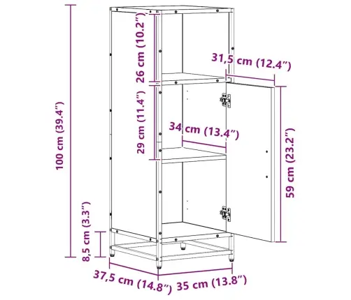Vannitoa Kapp Uksega Must Tamm 35 X 37.5 X 100 Cm Tehispuit