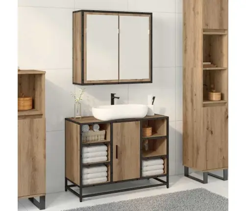 Vannas Istabas Spoguļu Skapis Amatnieku Ozola 65 X 20 X 60 Cm Vidaxl