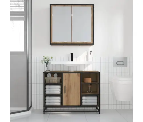 Vannas Istabas Spoguļu Skapis Amatnieku Ozola 65 X 20 X 60 Cm Vidaxl