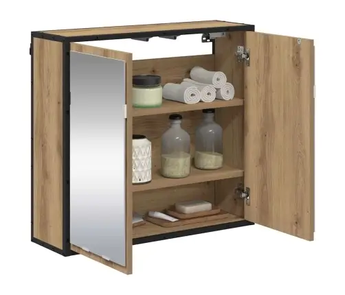 Vannas Istabas Spoguļu Skapis Amatnieku Ozola 65 X 20 X 60 Cm Vidaxl