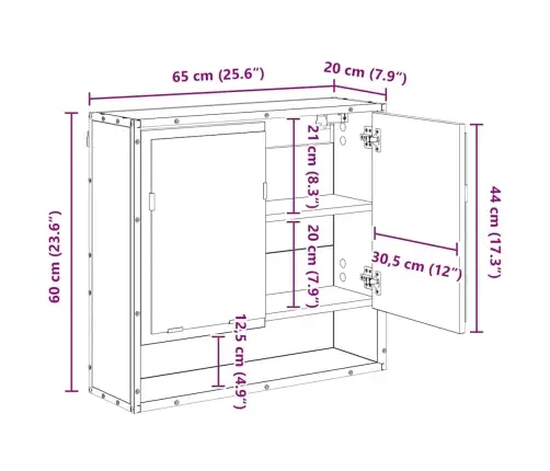 Vannas Istabas Spoguļu Skapis Vecs Koks 65 X 20 X 60 Cm Vidaxl