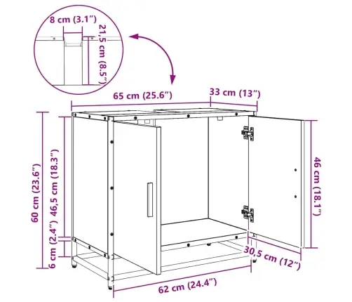 Vannitoa Kraanikausi Kapp Vana Puit 65 X 33 X 60 Cm Tehispuit