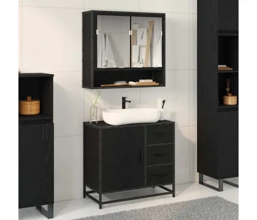 Vannitoa Kapp Sahtliga Must Tamm 65 X 33 X 60 Cm Tehispuit