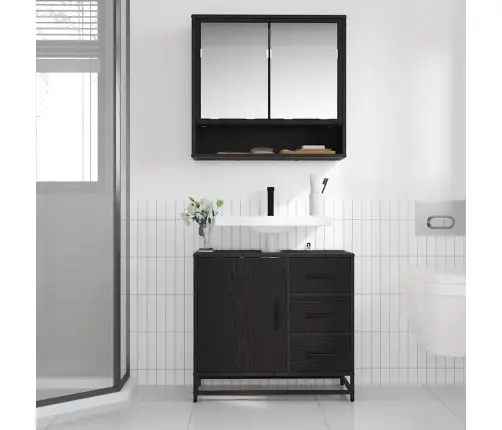 Vannitoa Kapp Sahtliga Must Tamm 65 X 33 X 60 Cm Tehispuit