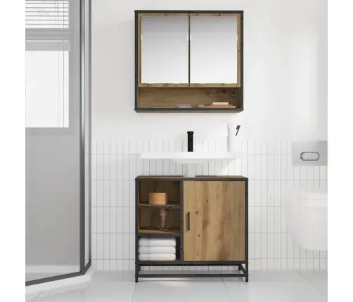 Vannas Istabas Izlietnes Skapītis Ar Plauktu Amatnieku Ozola Vidaxl