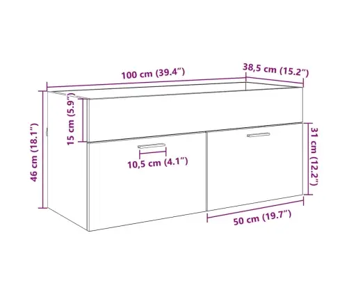 Izlietnes Skapītis Ar Durvīm Artisānā Ozols 38,5 X 100 X 46 Cm Vidaxl