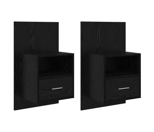 Gultas Skapis 2 Pcs Melns Ozols 48.5 X 32.5 X 80 Cm Vidaxl