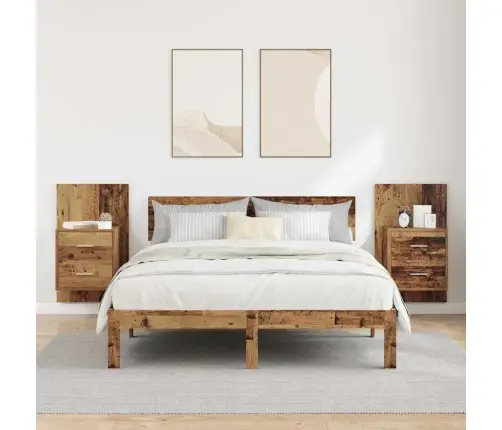 Sienā Piestiprināms Naktsgaldiņš Ar Atvilktni 2 Pcs Vecs Koks Vidaxl