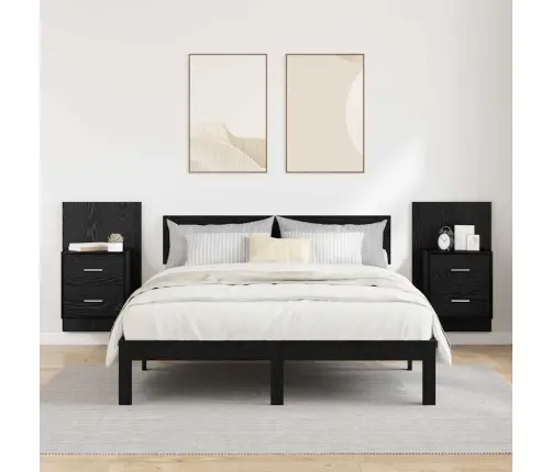 Sieninis Naktinis Staliukas Su Stalčių 2 Pcs Juodas Ąžuolas