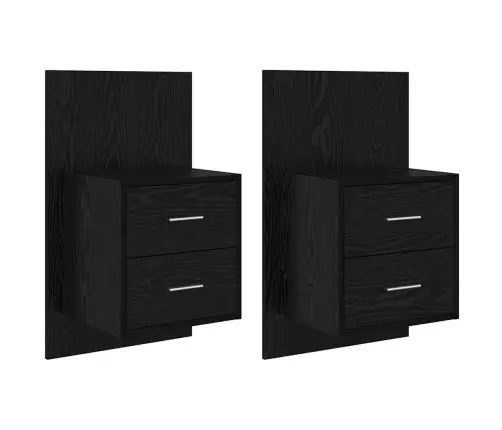 Sieninis Naktinis Staliukas Su Stalčių 2 Pcs Juodas Ąžuolas